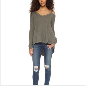 Free People distressed green cold shoulder sweater